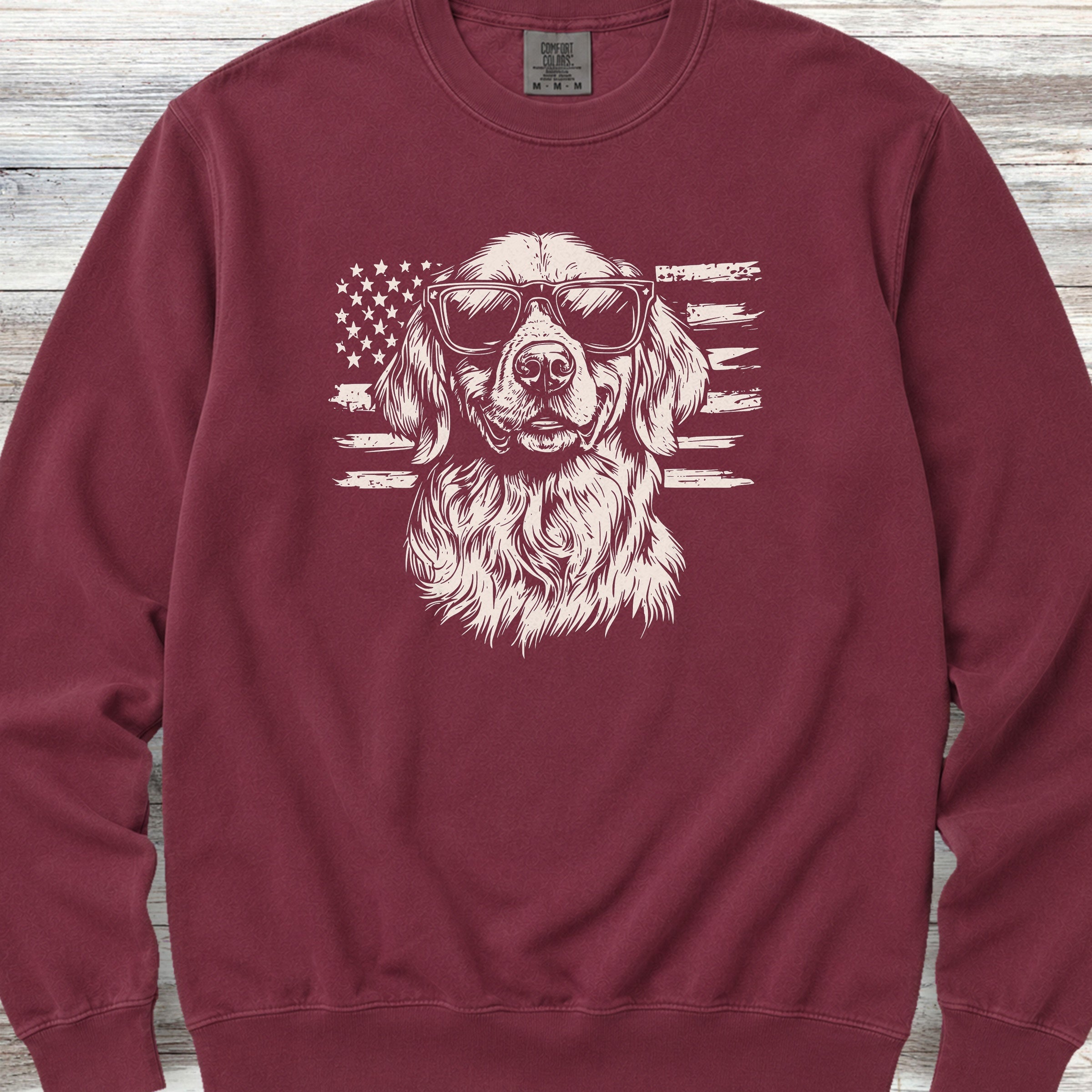 Golden Retriever Flag Sweatshirt - Crimson