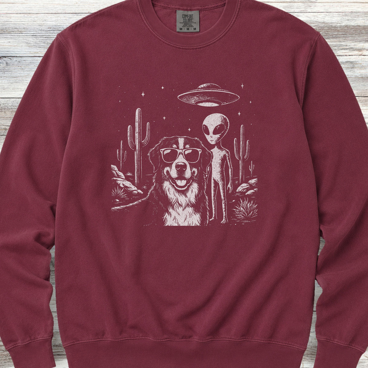 Bernese Mountain Dog Alien Selfie Sweatshirt - Crimson