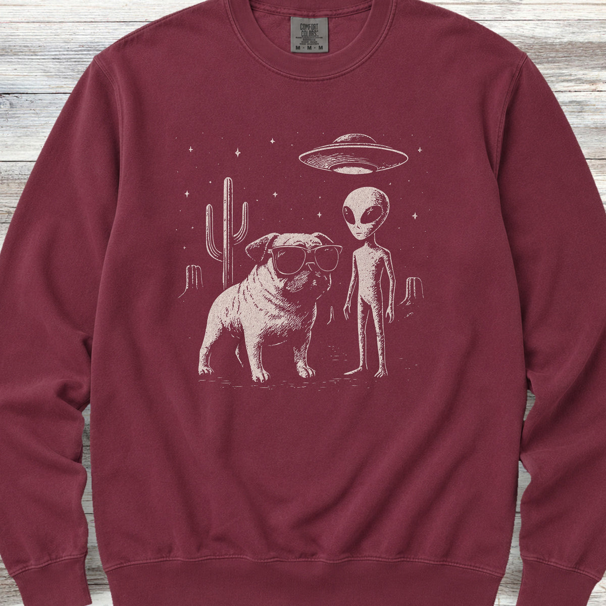 Pug Alien Encounter Sweatshirt - Crimson