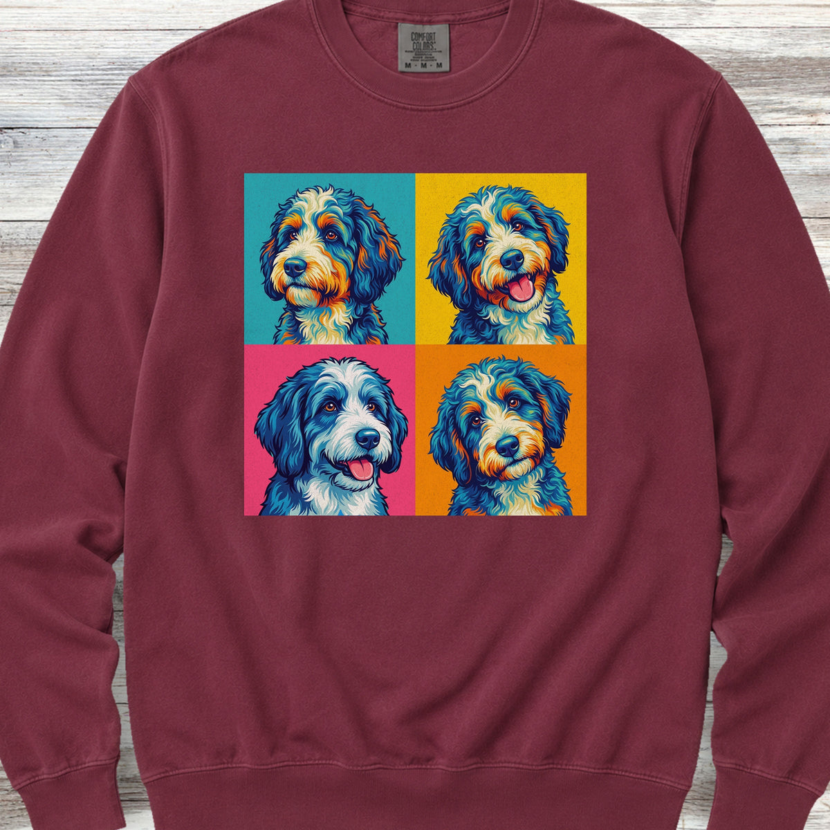 Bernedoodle Pop Art Sweatshirt - Crimson
