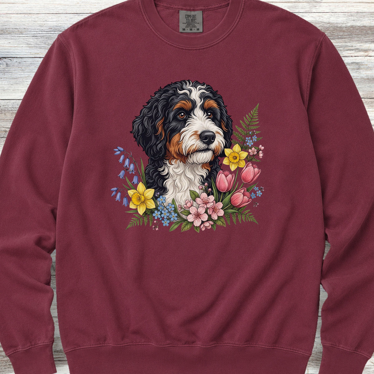 Bernedoodle Spring Portrait Sweatshirt - Crimson
