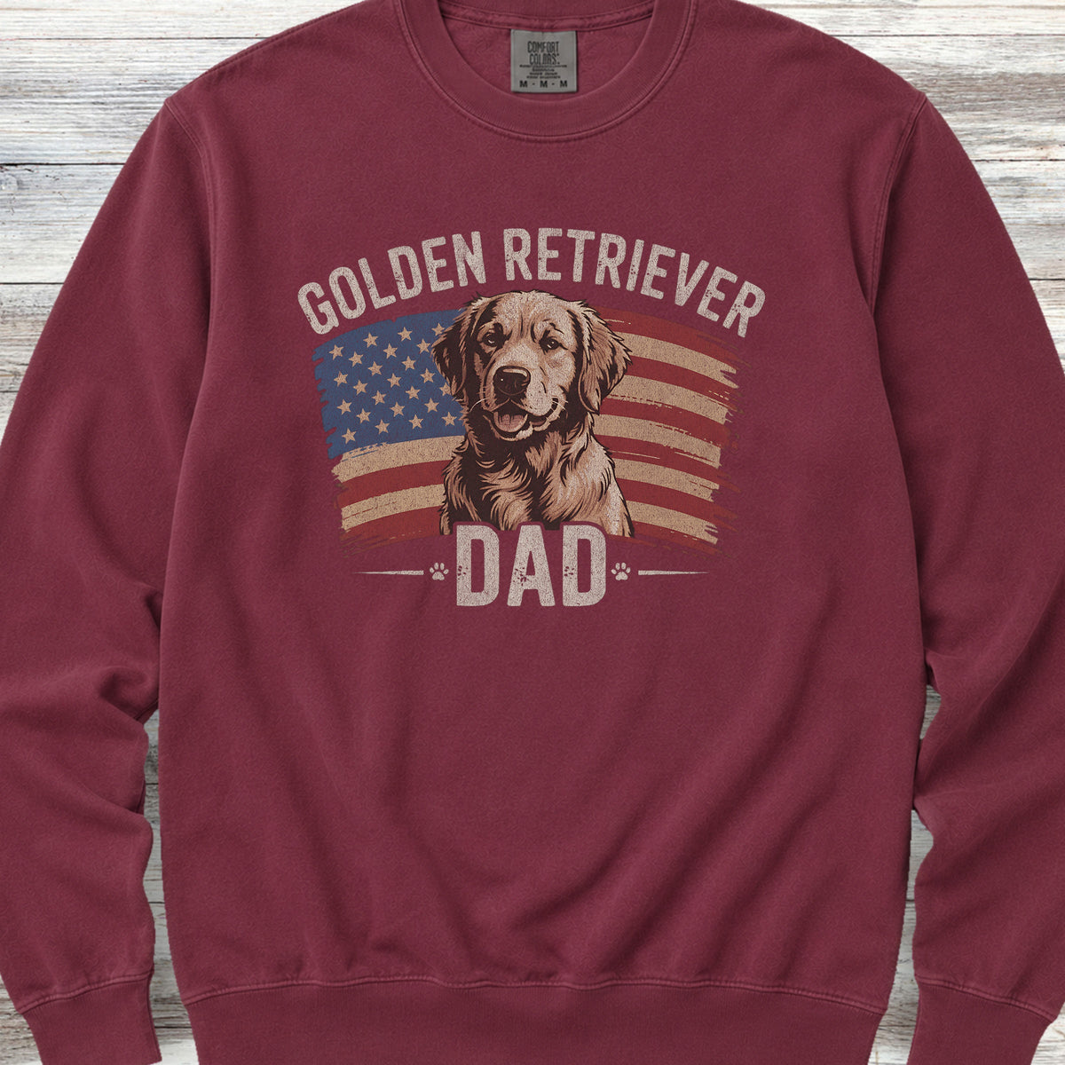 Golden Retriever Dad Flag Sweatshirt - Crimson