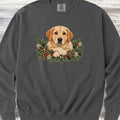 Labrador Retriever Yellow Winter Greenery Faux Embroidery Sweatshirt - Pepper