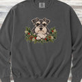 Schnauzer Winter Greenery Faux Embroidery Sweatshirt - Pepper