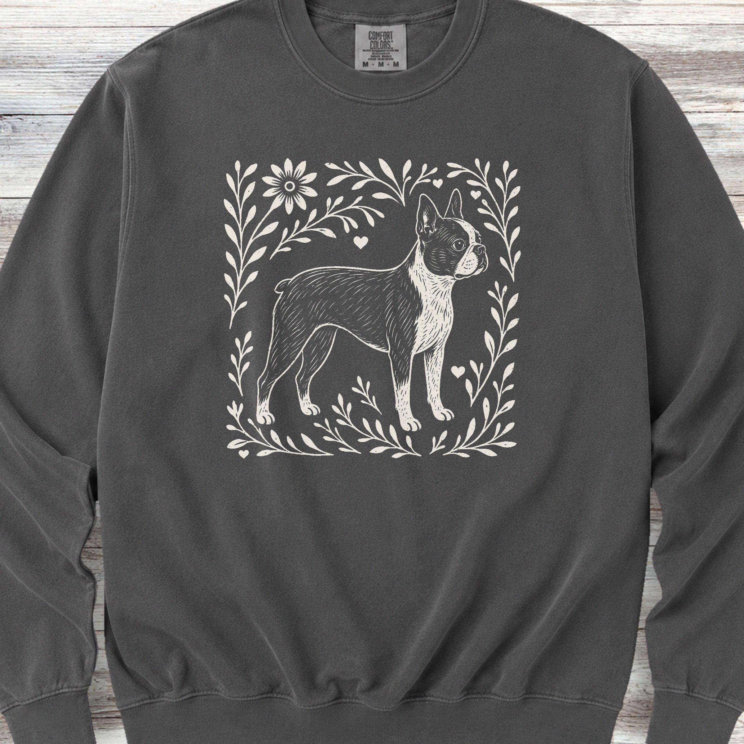 Boston Terrier Linocut Sweatshirt - Pepper