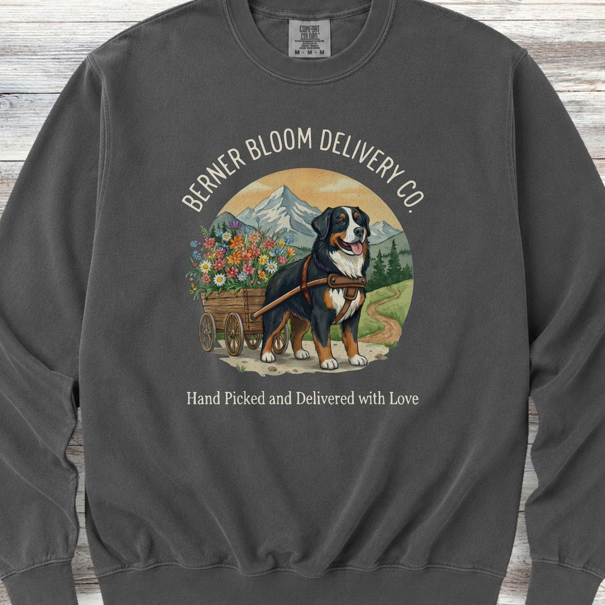 Bernese Mountain Dog Bloom Delivery Sweatshirt - Pepper