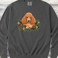 Poodle Apricot Winter Greenery Faux Embroidery Sweatshirt - Pepper