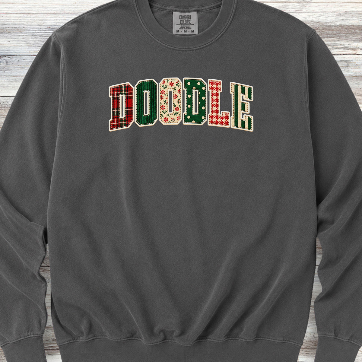 Doodle Holiday Faux Patchwork Sweatshirt - Pepper