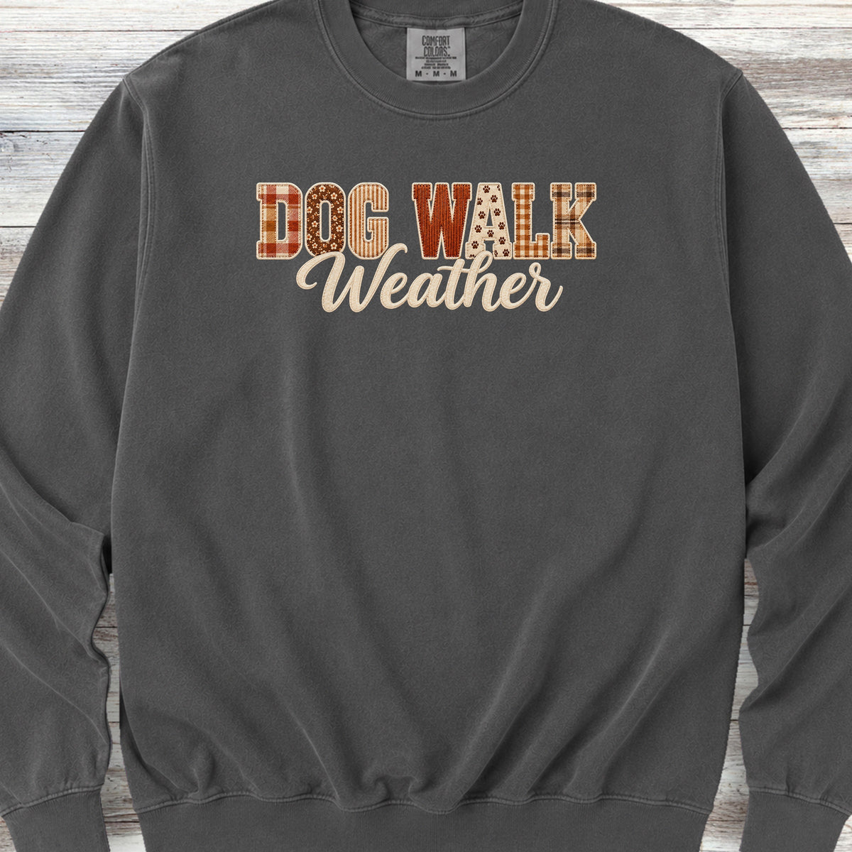 Dog Walk Weather Faux Patchwork Sweatshirt - Pepper