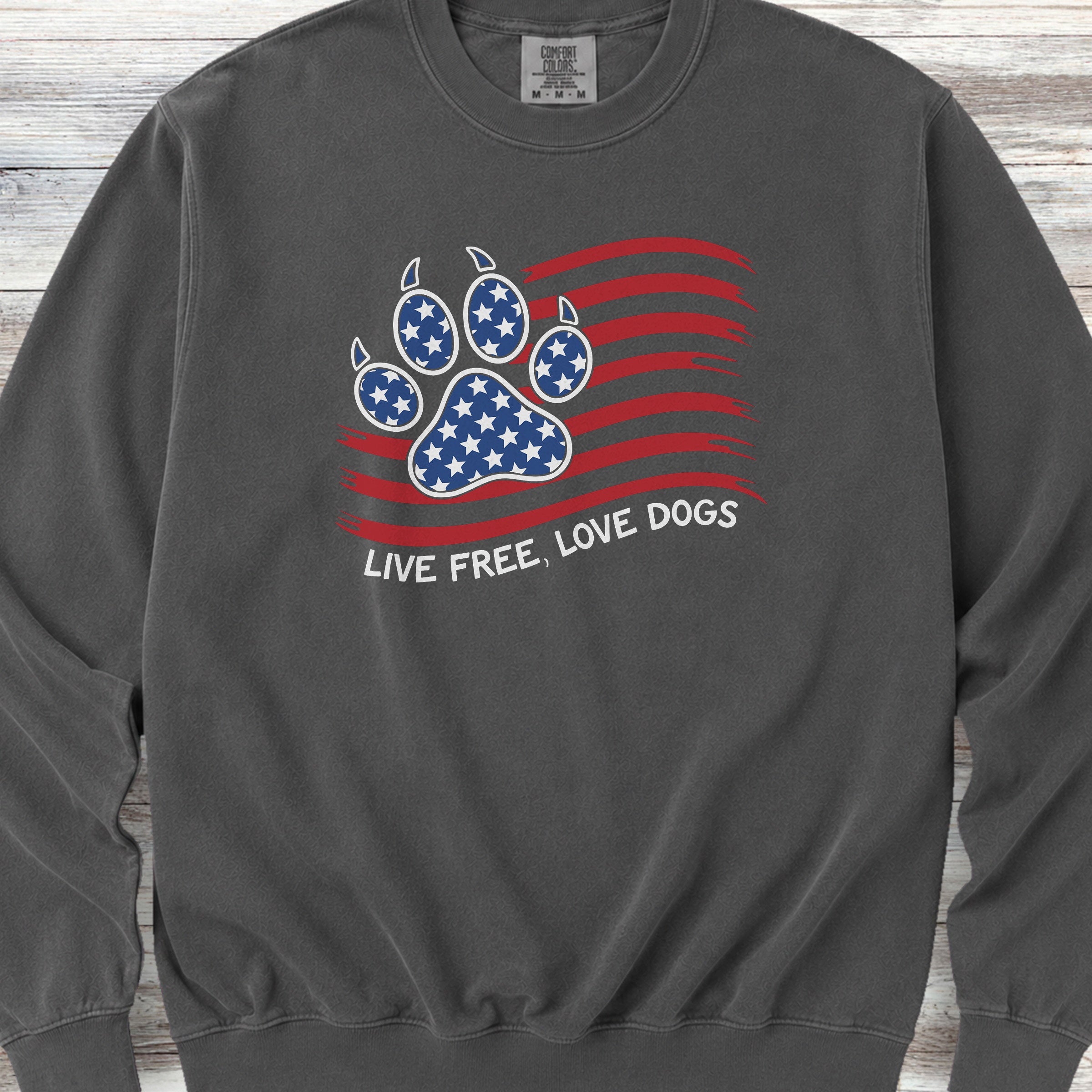 Live Free Love Dogs Flag Sweatshirt - Pepper
