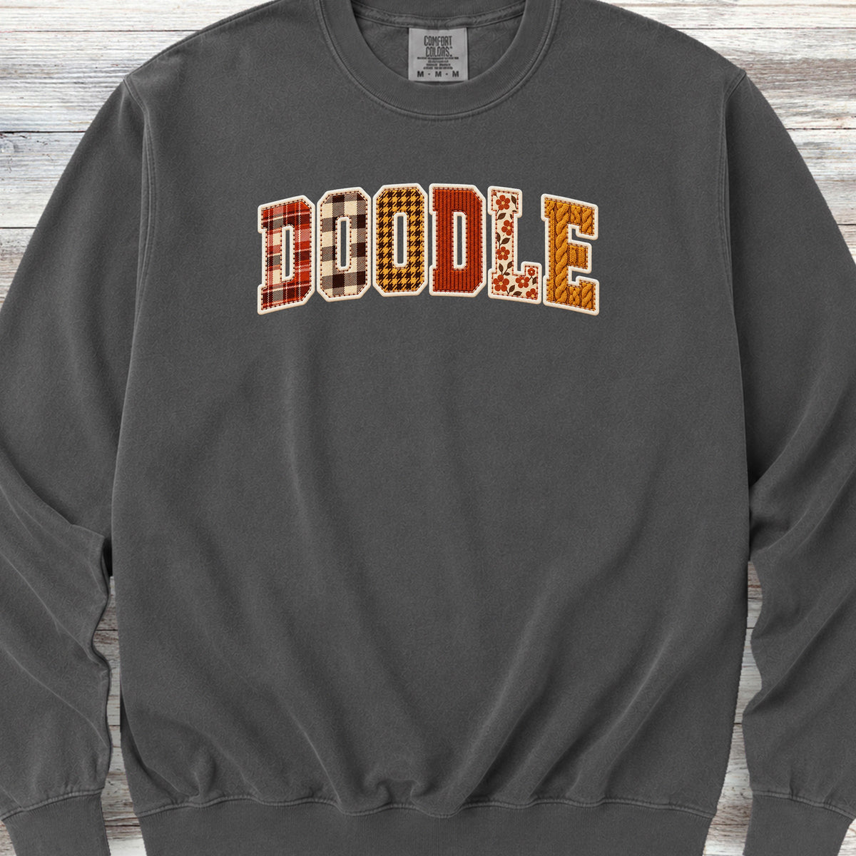 Doodle Fall Faux Patchwork Sweatshirt - Pepper