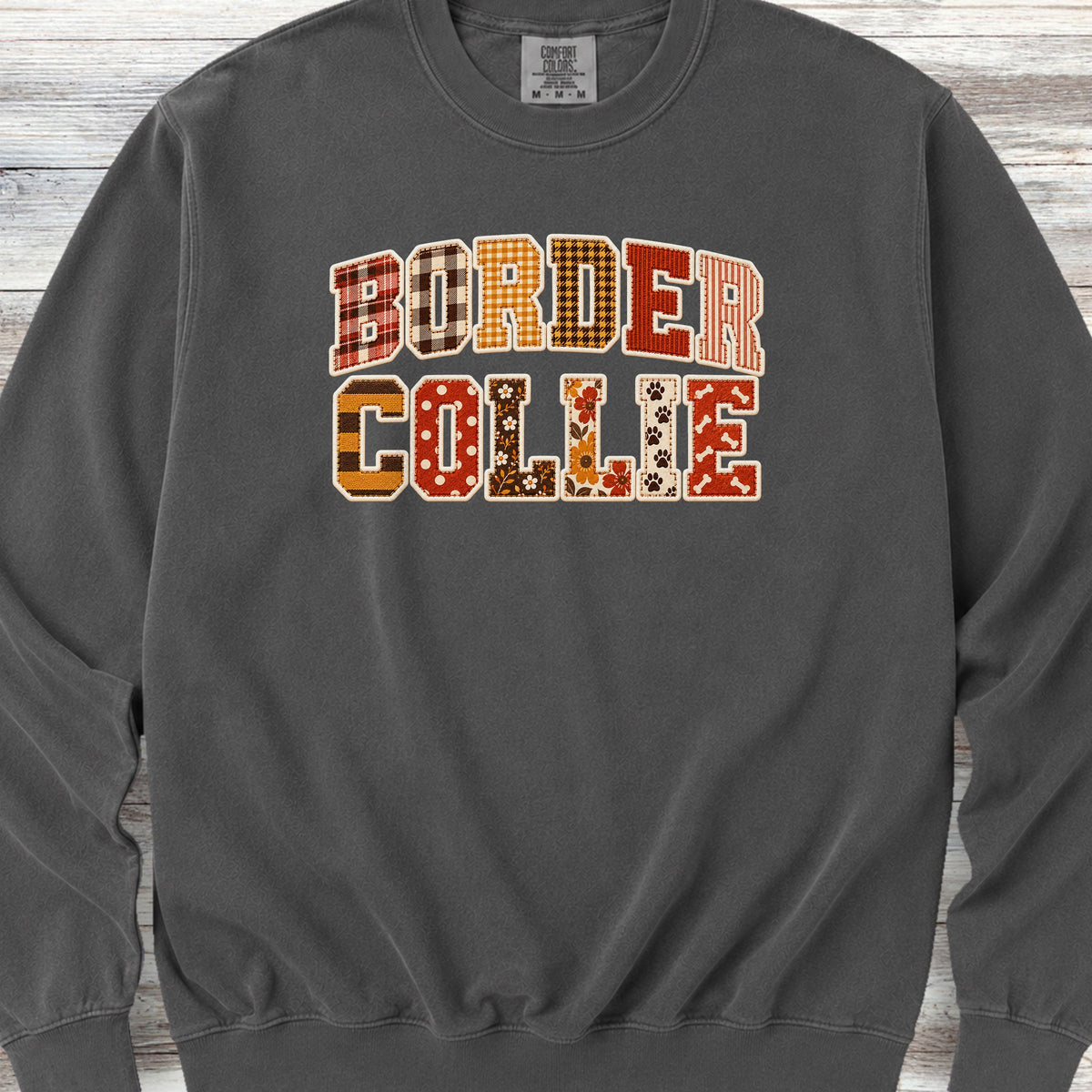 Border Collie Fall Faux Patchwork Sweatshirt - Pepper
