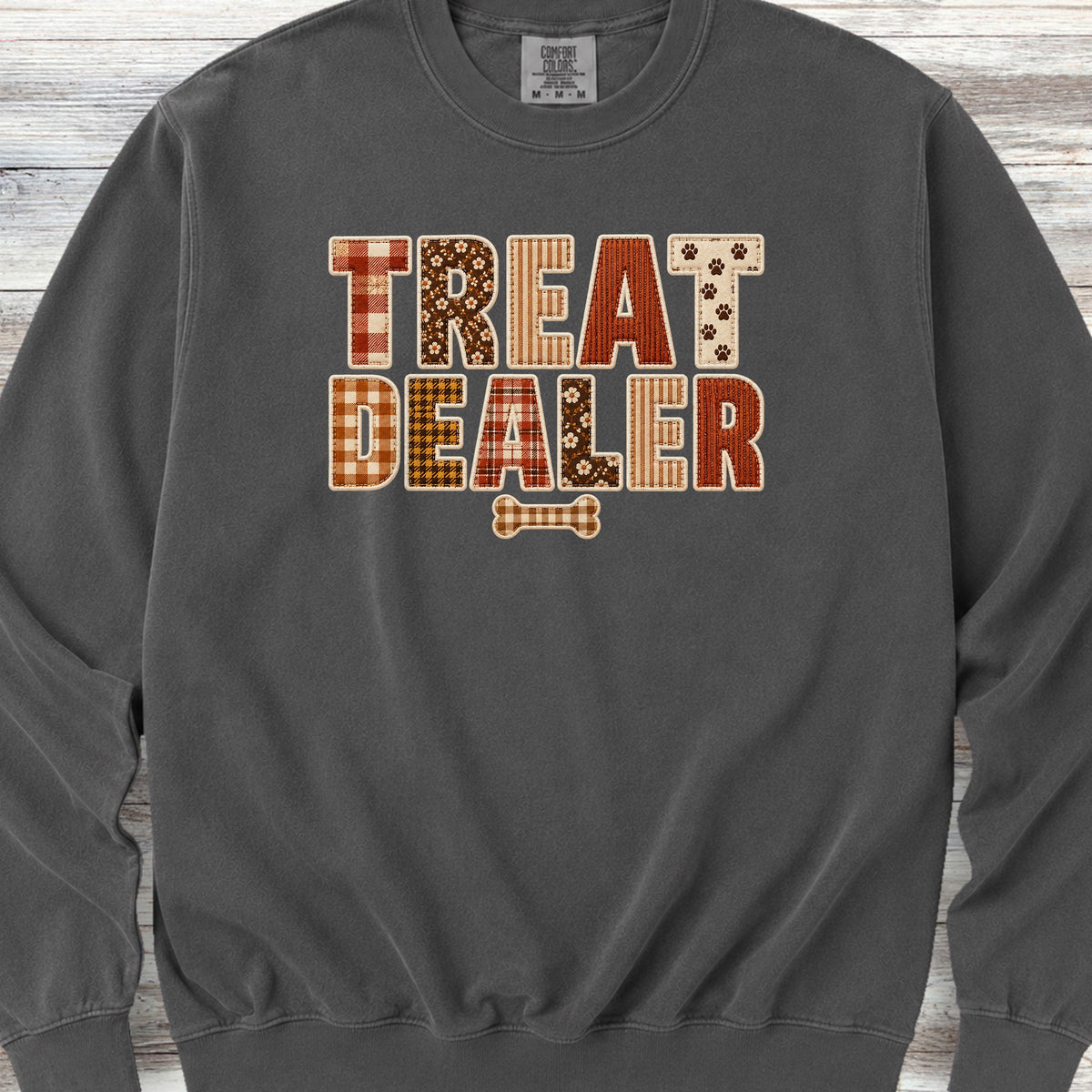 Treat Dealer Fall Faux Patchwork Sweatshirt - Pepper