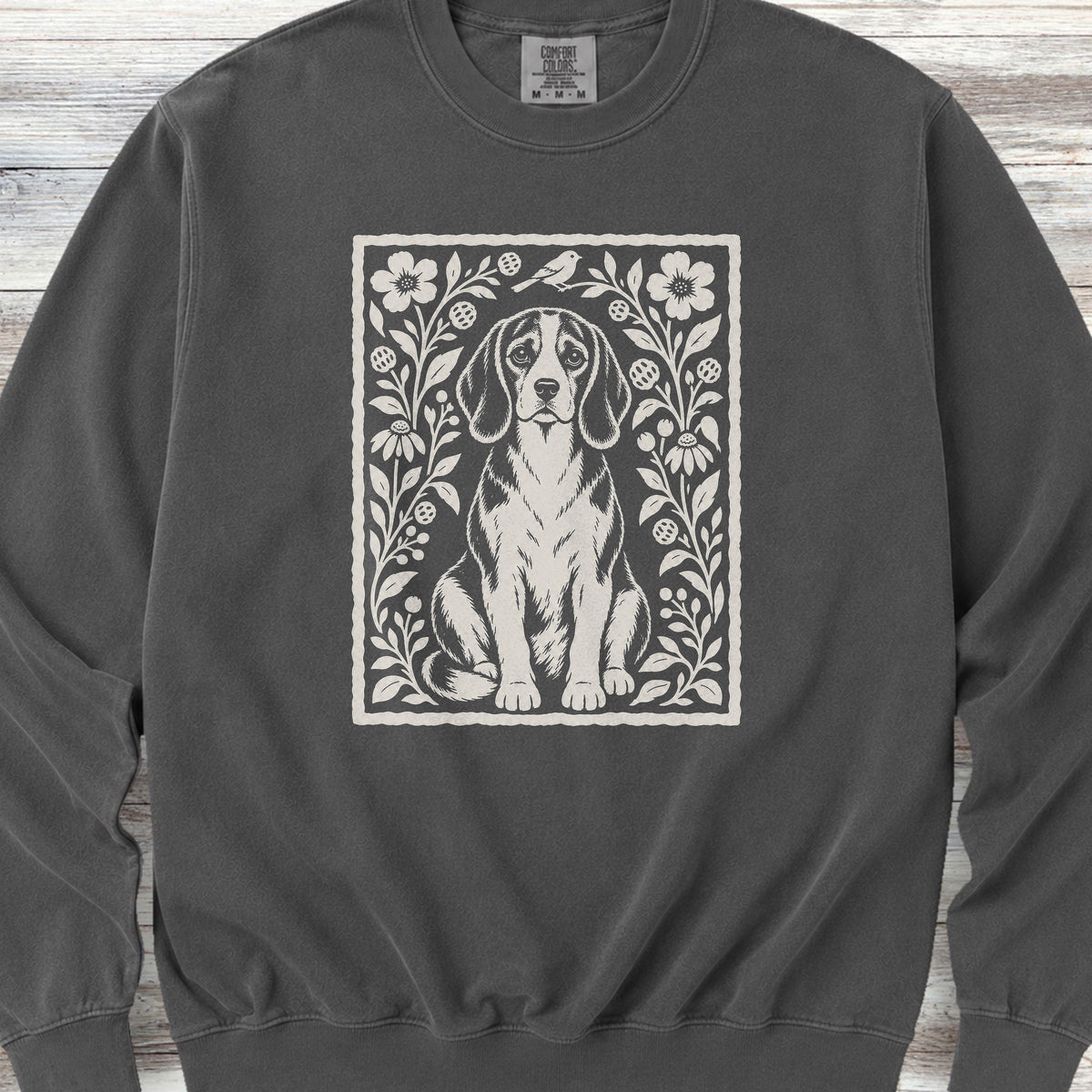 Beagle Folk Art Floral Sweatshirt - Pepper