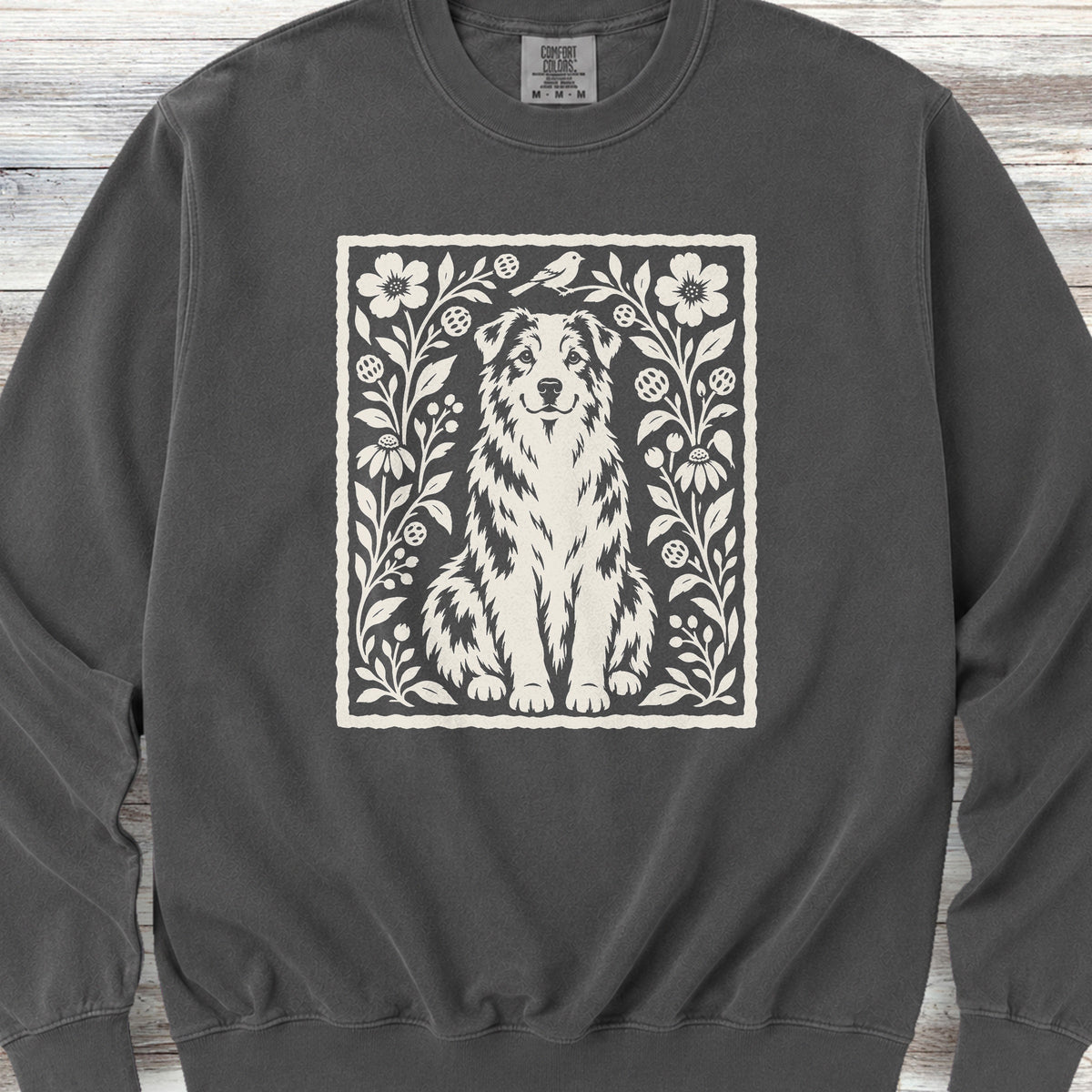 Australian Shepherd Folk Art Floral Sweatshirt - Pepper