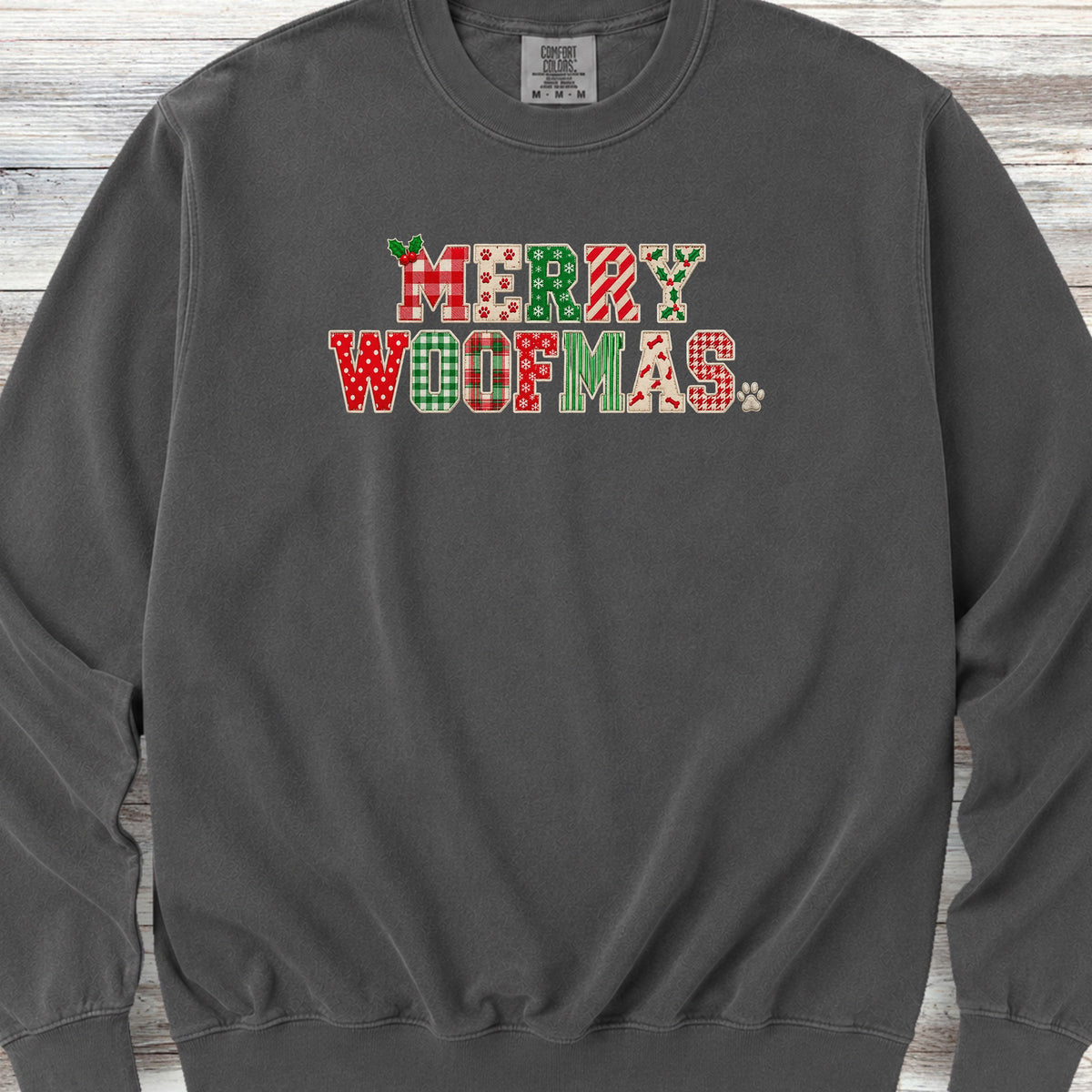 Merry Woofmas Faux Patchwork Sweatshirt - Pepper
