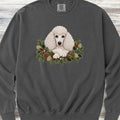 Poodle White Winter Greenery Faux Embroidery Sweatshirt - Pepper