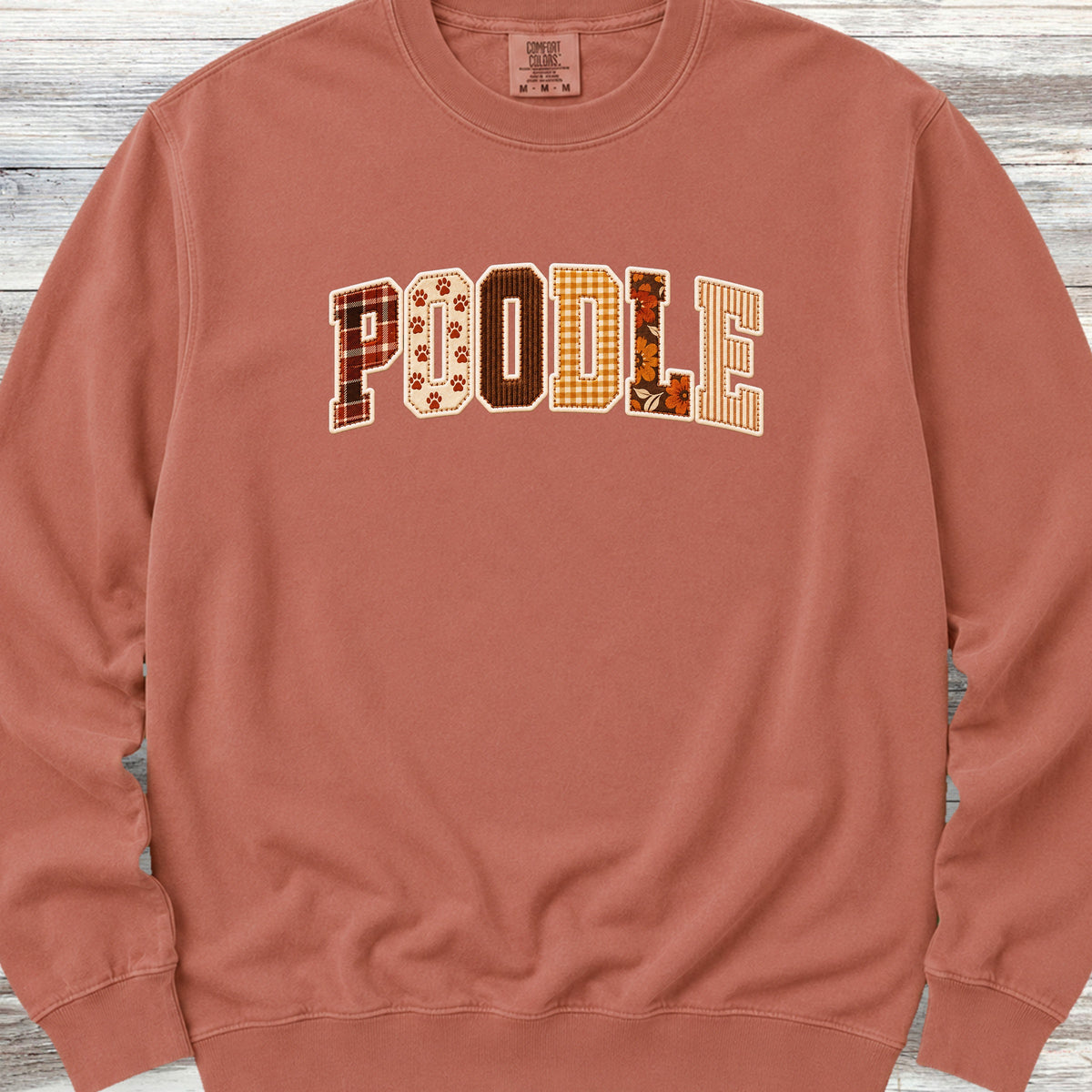Poodle Fall Faux Patchwork Sweatshirt - Terracotta