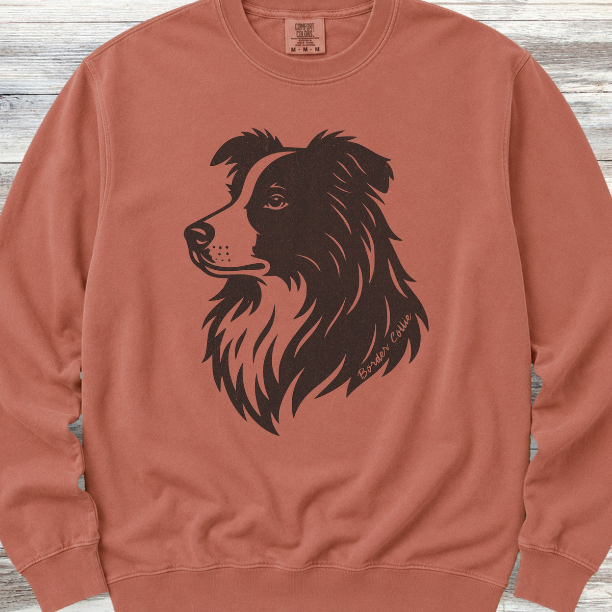 Border Collie Woodcut Portrait Sweatshirt - Terracotta