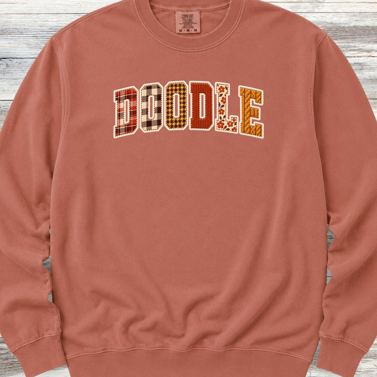 Doodle Fall Faux Patchwork Sweatshirt - Terracotta