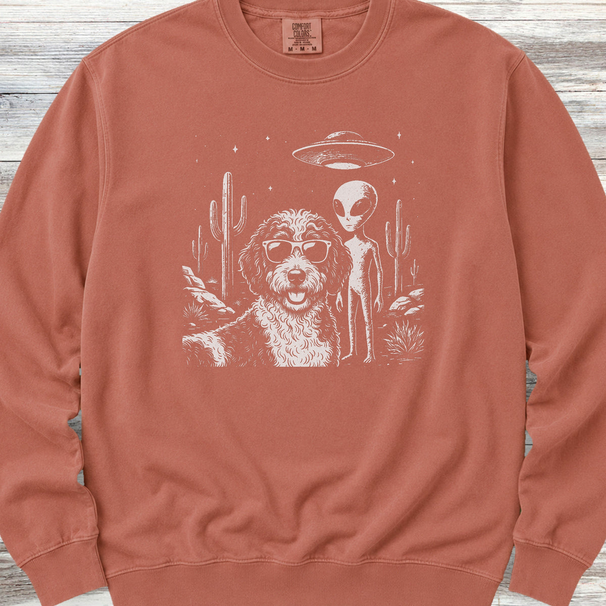 Bernedoodle Alien Selfie Sweatshirt - Terracotta