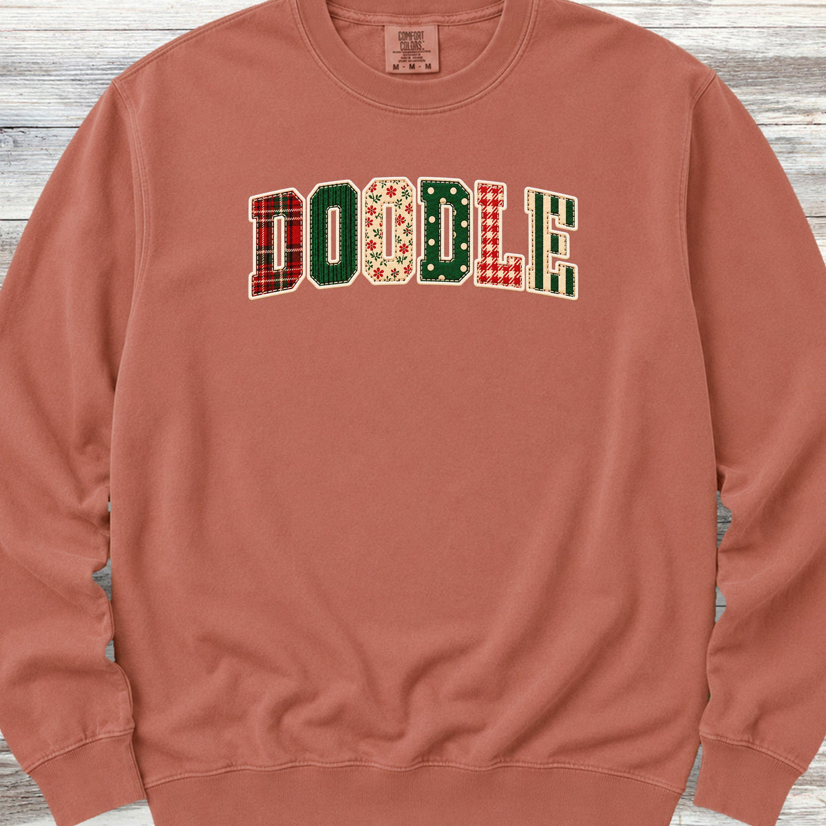Doodle Holiday Faux Patchwork Sweatshirt - Terracotta