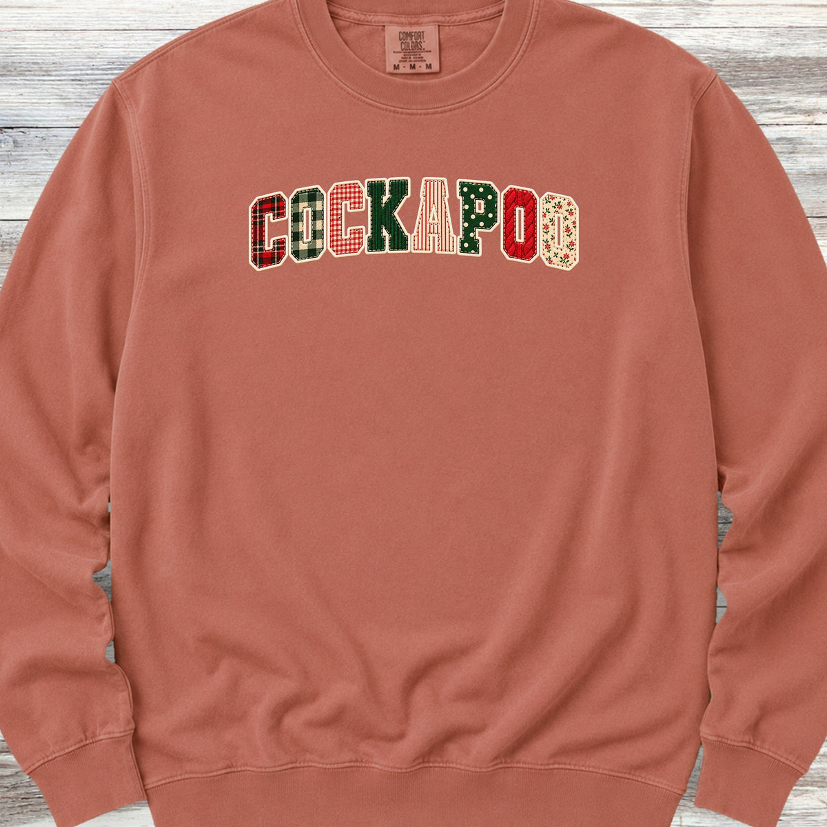 Cockapoo Holiday Faux Patchwork Sweatshirt - Terracotta