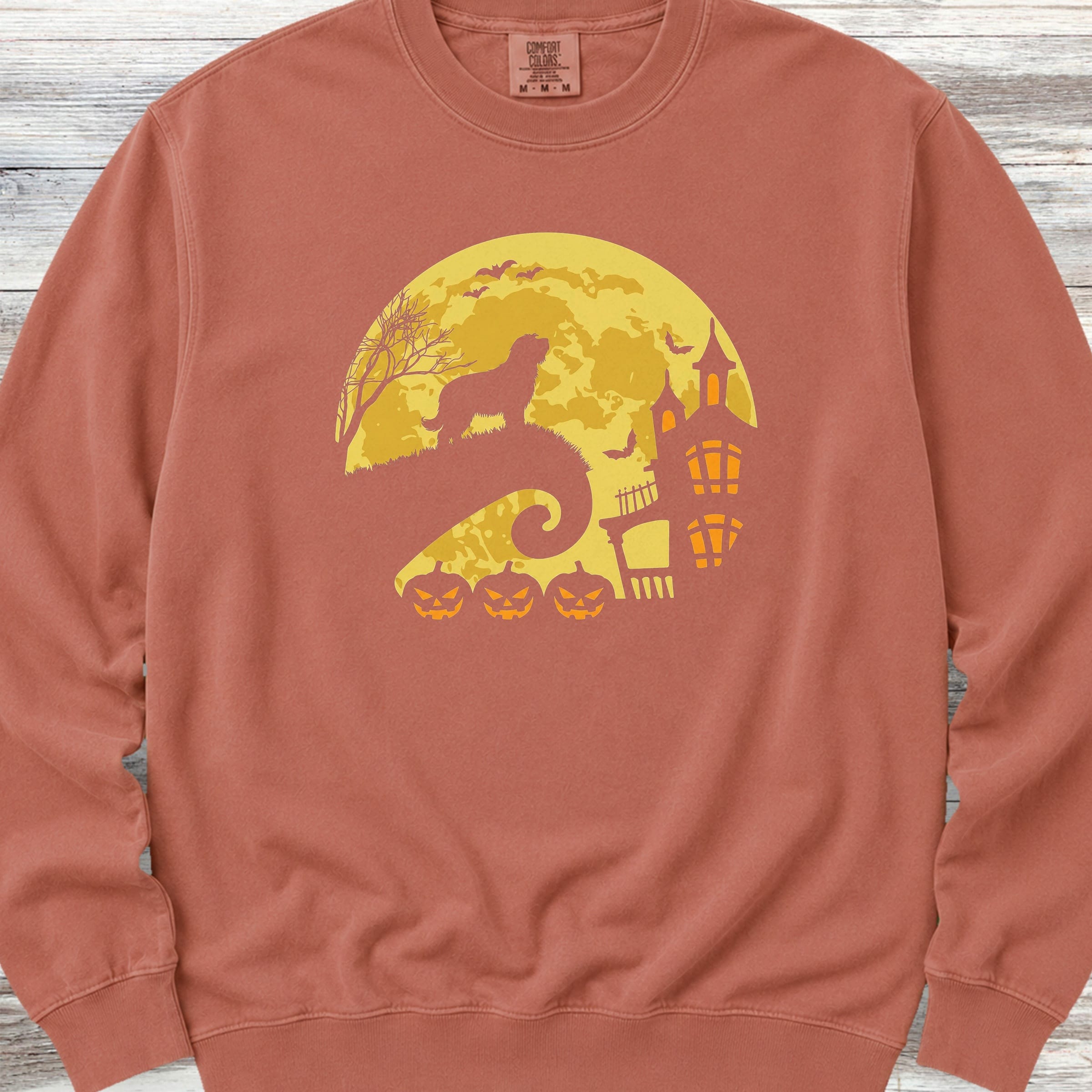 Bearded Collie Halloween Moon Sweatshirt - Terracotta