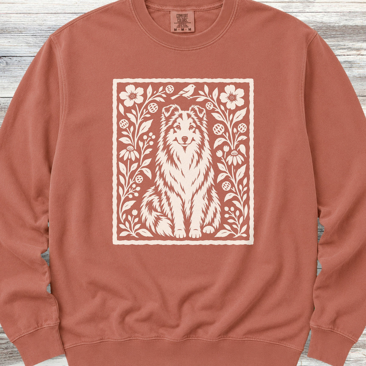 Shetland Sheepdog Folk Art Floral Sweatshirt - Terracotta