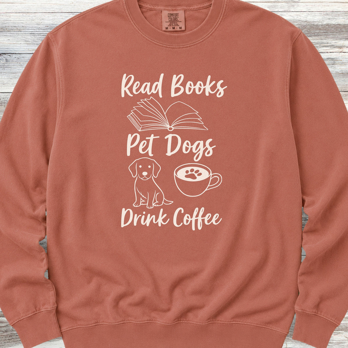 Books Dogs Coffee Sweatshirt - Terracotta