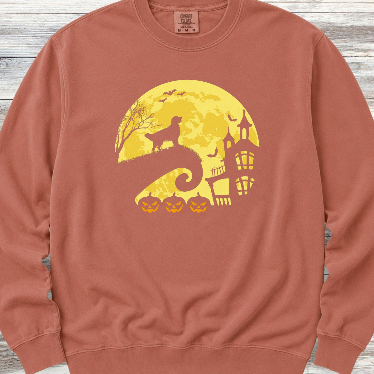 Golden Retriever Halloween Moon Sweatshirt - Terracotta