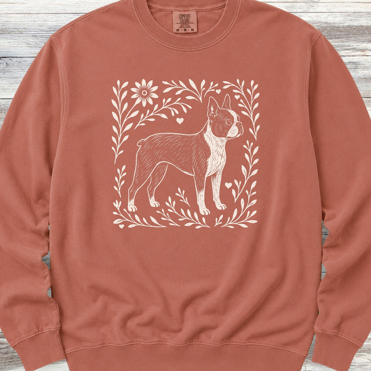 Boston Terrier Linocut Sweatshirt - Terracotta