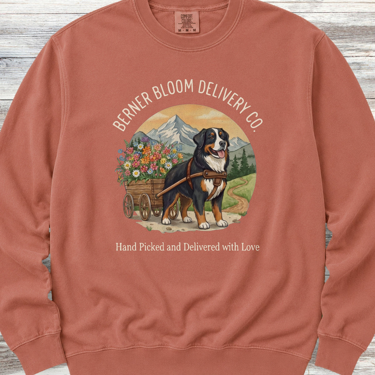 Bernese Mountain Dog Bloom Delivery Sweatshirt - Terracotta