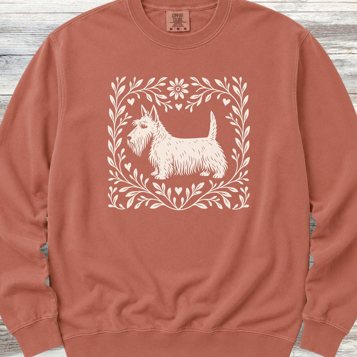 Scottish Terrier Linocut Sweatshirt - Terracotta