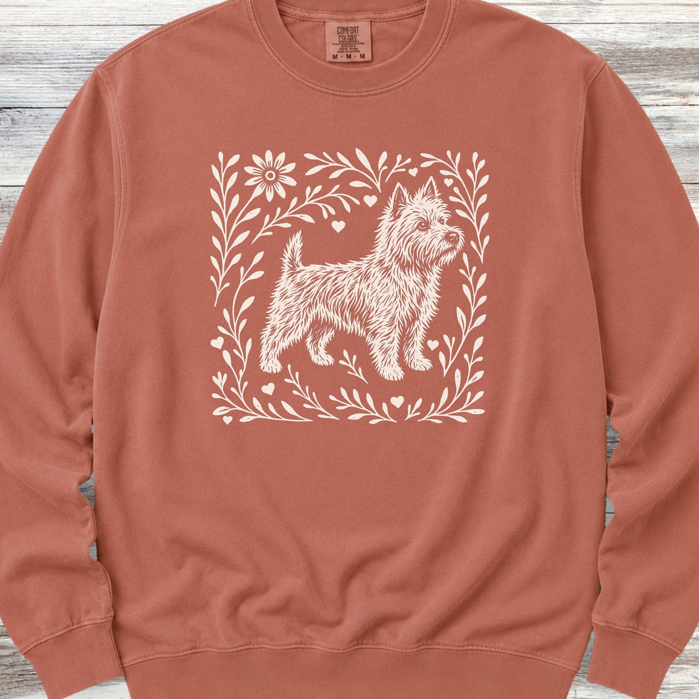 Cairn Terrier Linocut Sweatshirt - Terracotta