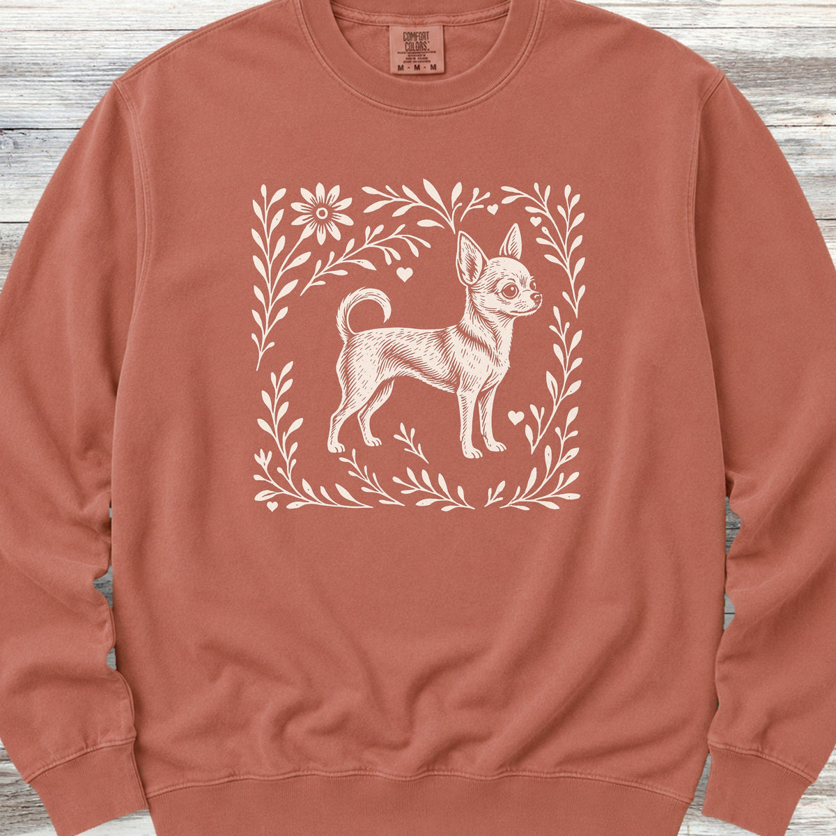 Chihuahua Linocut Sweatshirt - Terracotta