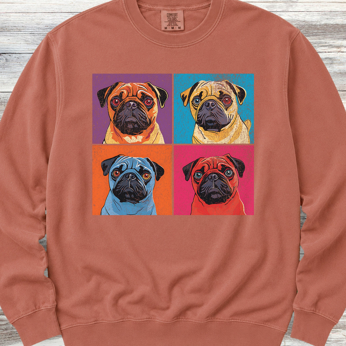 Pug Pop Art Sweatshirt - Terracotta