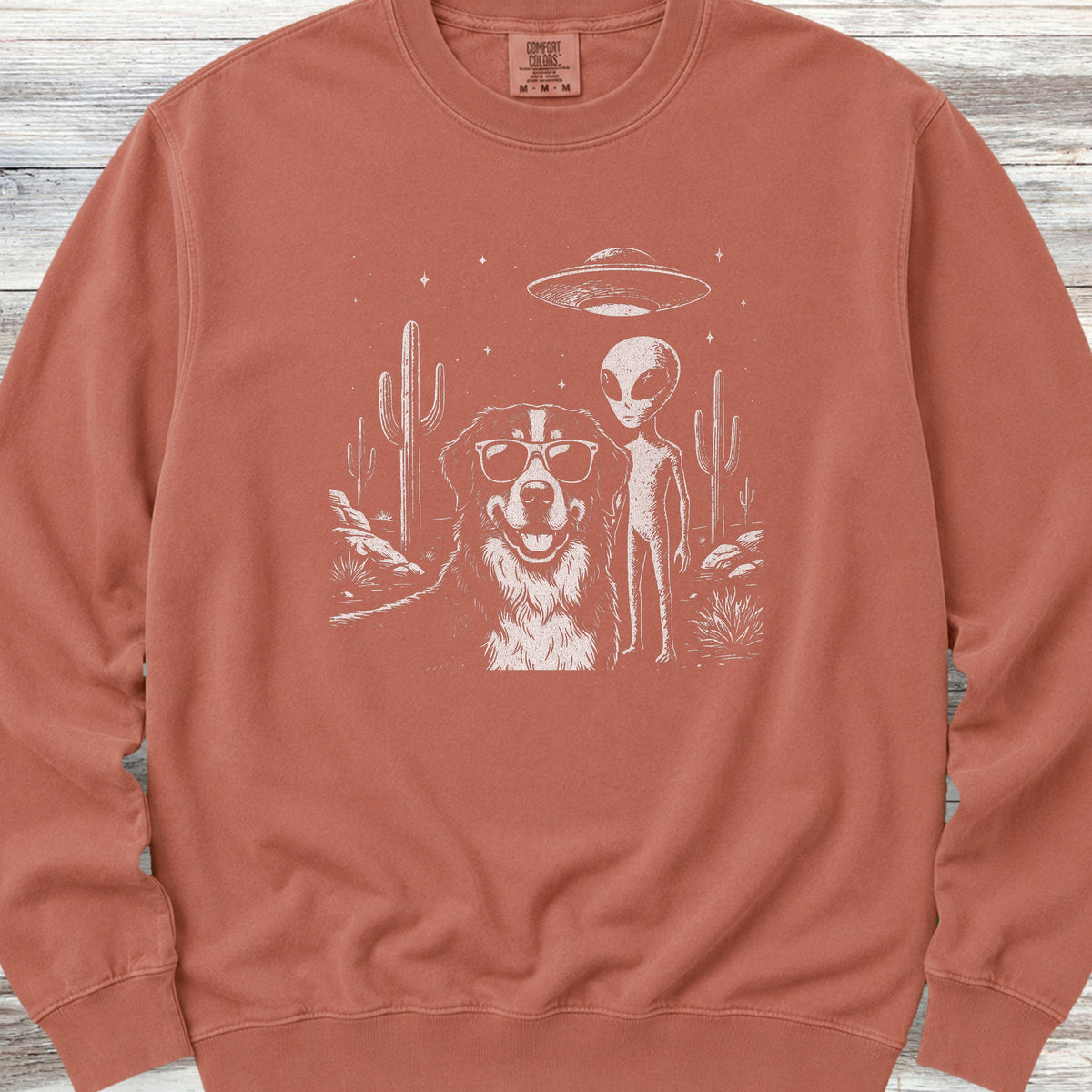 Bernese Mountain Dog Alien Selfie Sweatshirt - Terracotta