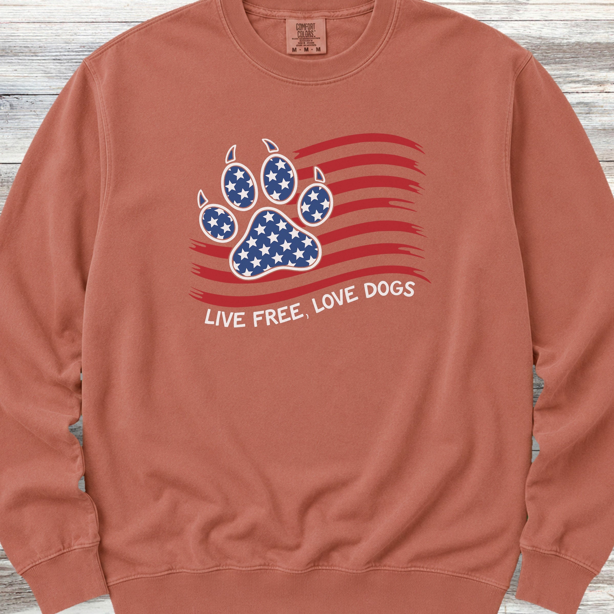 Live Free Love Dogs Flag Sweatshirt - Terracotta