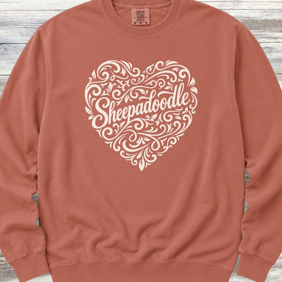 Sheepadoodle Heart Script Sweatshirt - Terracotta
