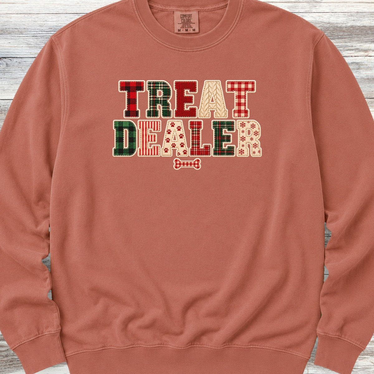 Treat Dealer Holiday Faux Patchwork Sweatshirt - Terracotta