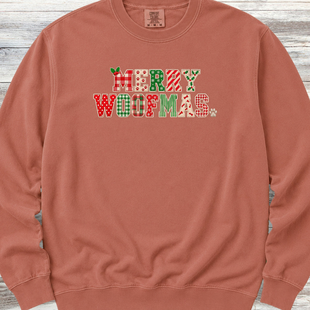 Merry Woofmas Faux Patchwork Sweatshirt - Terracotta