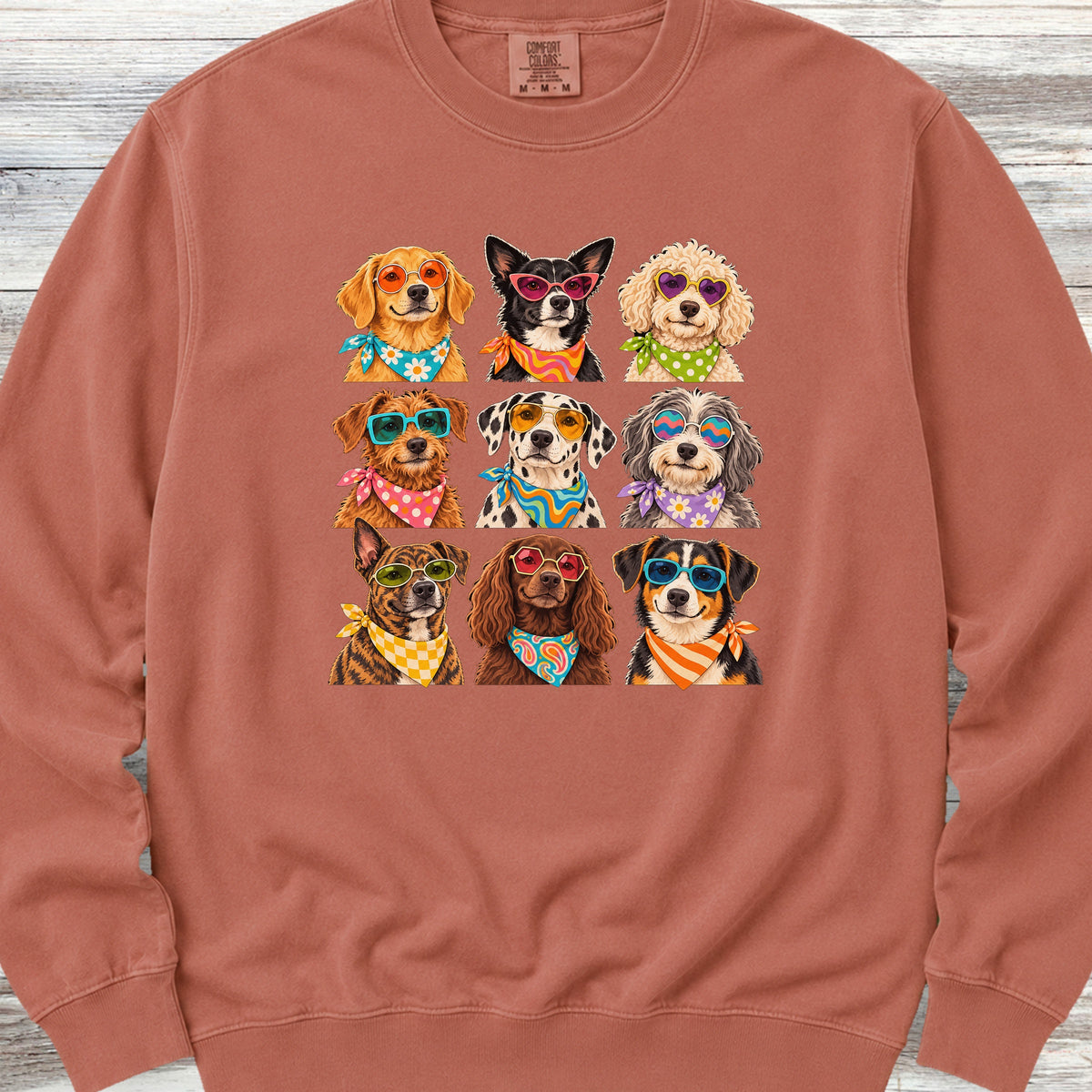 Groovy Dogs Grid Sweatshirt - Terracotta