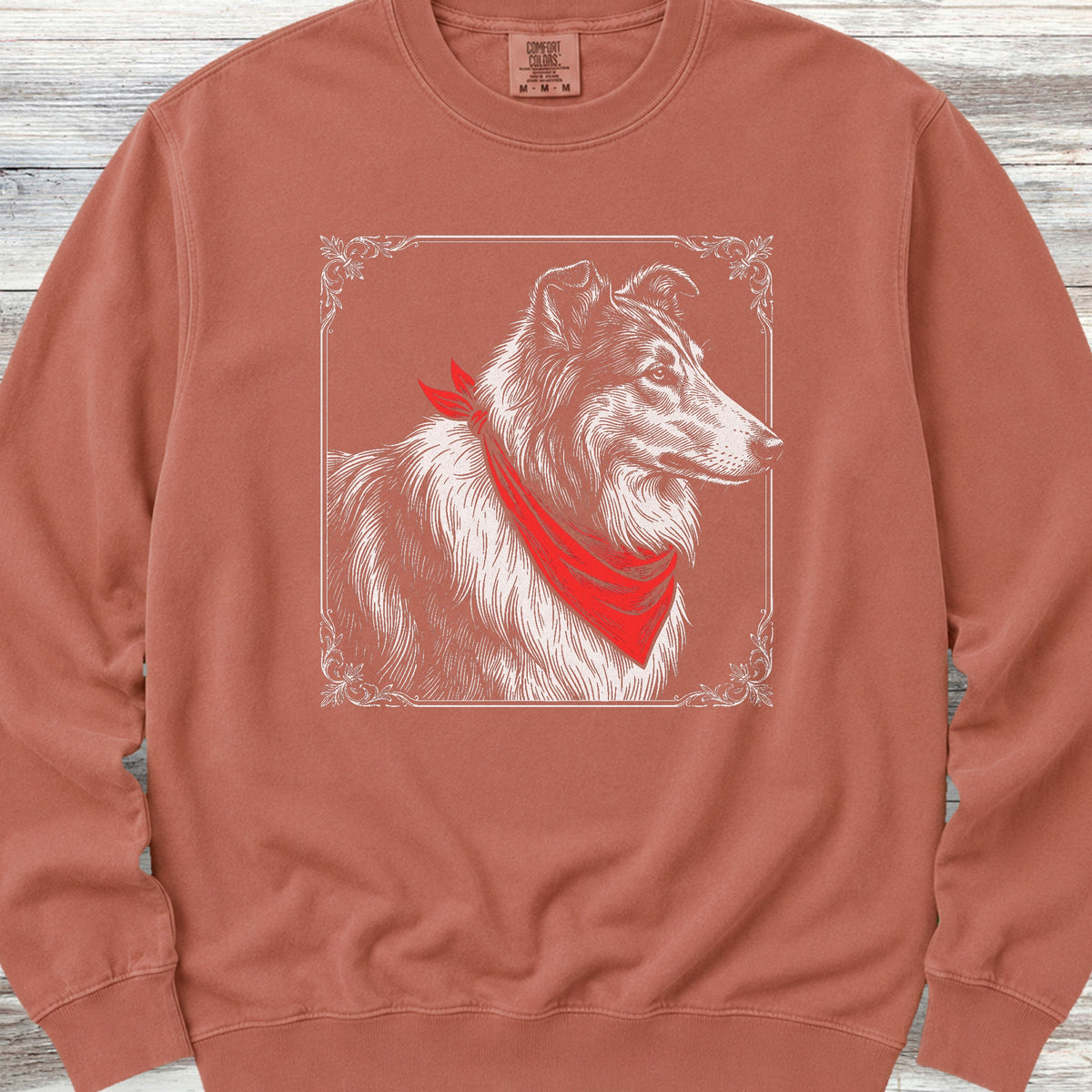 Rough Collie Etching Sweatshirt - Terracotta