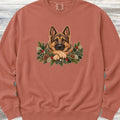 German Shepherd Sable Winter Greenery Faux Embroidery Sweatshirt - Terracotta