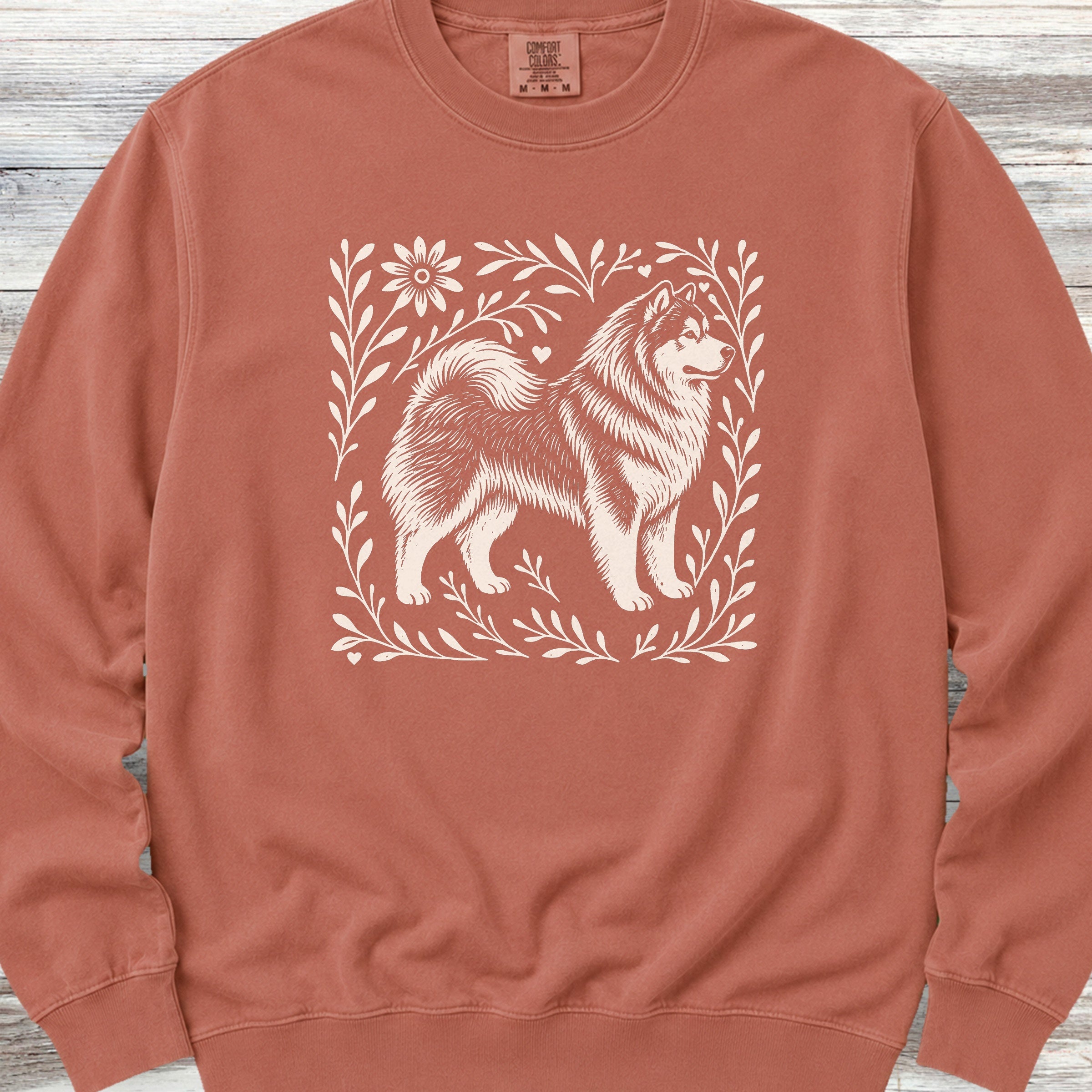 Alaskan Malamute Linocut Sweatshirt - Terracotta