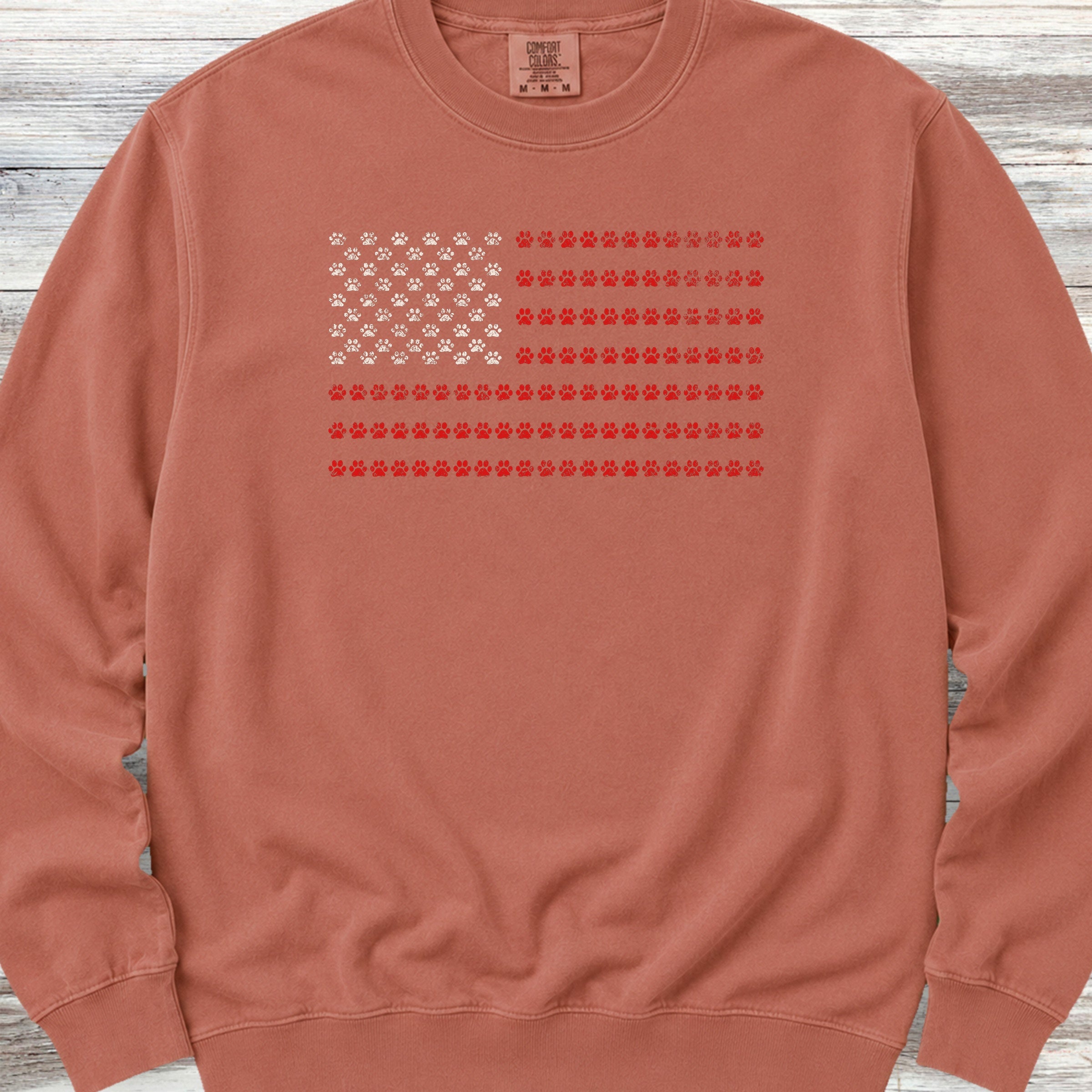 Vintage Red White & Paws Flag Sweatshirt - Terracotta