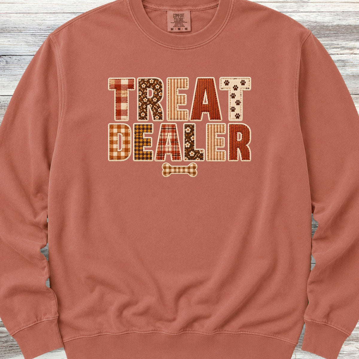 Treat Dealer Fall Faux Patchwork Sweatshirt - Terracotta