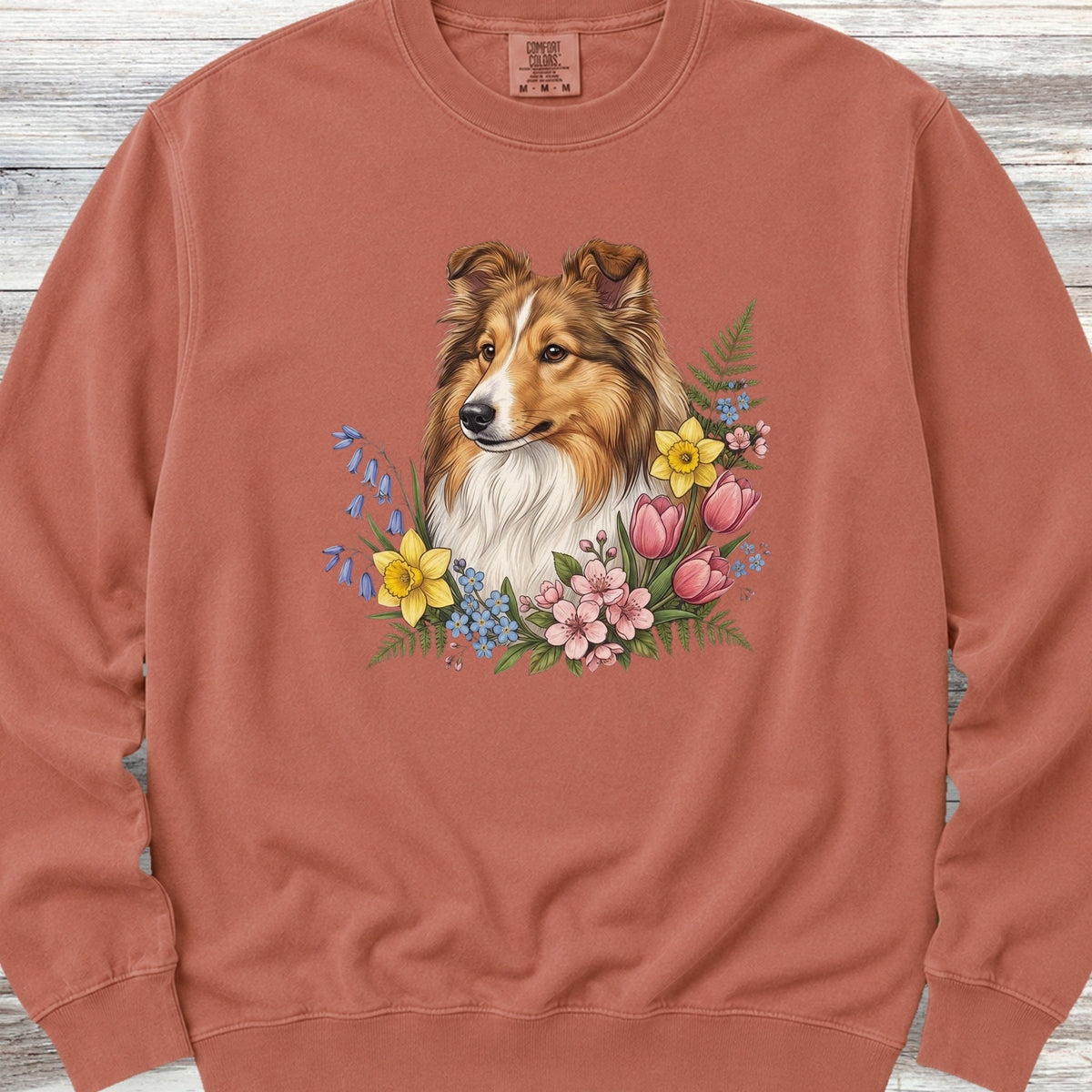 Shetland Sheepdog Spring Portrait Sweatshirt - Terracotta