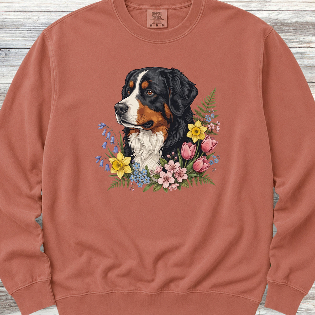 Bernese Mountain Dog Spring Portrait Sweatshirt - Terracotta